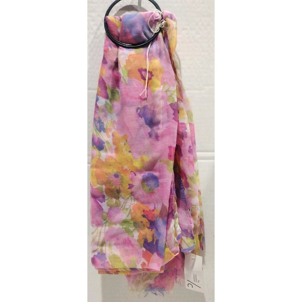 Women's Pink, Green, Purple Floral Scarf 72" X 88" The Accessory Collective NEW